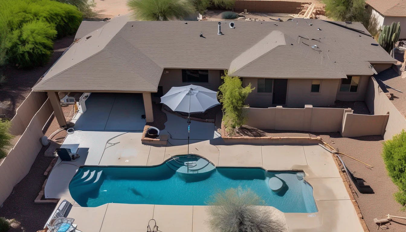 Aerial view of a Phoenix backyard pool