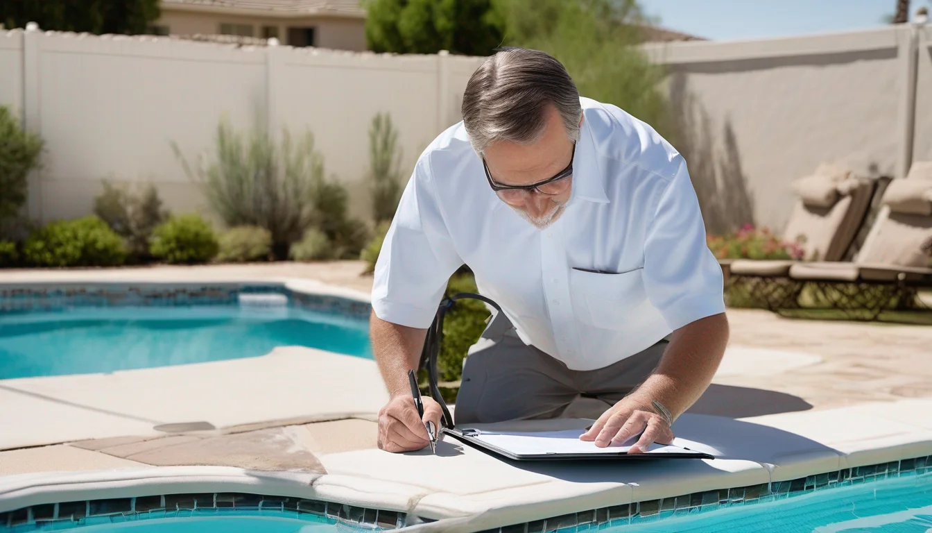 Pool professional inspecting a Phoenix pool surface